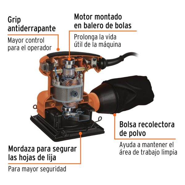 Lijadora Orbital De 200 W Hoja 1/4 Y Velocidad 15.600 OPM - Imagen 3